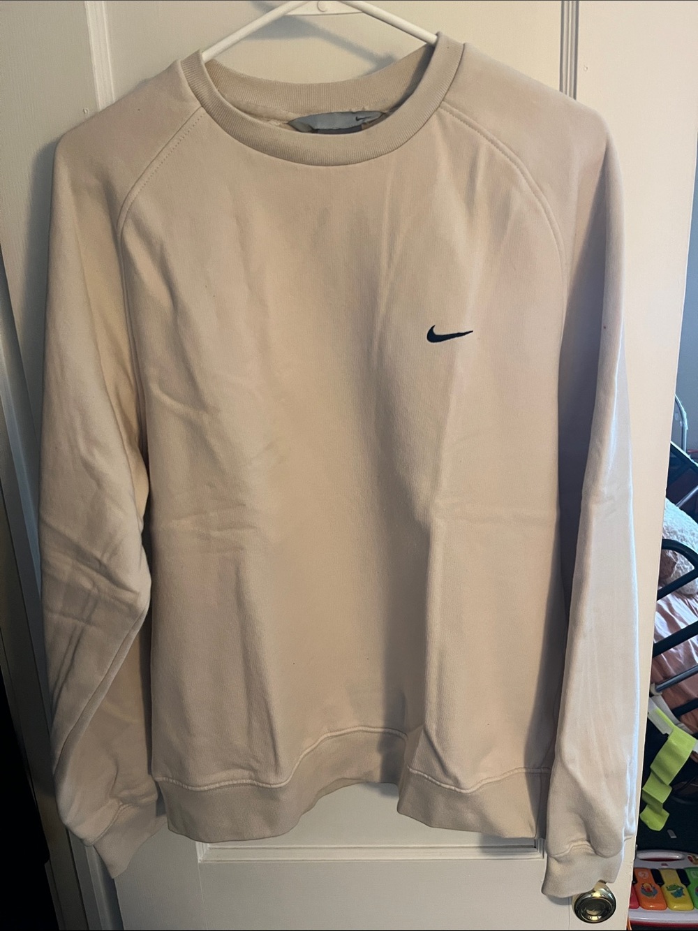 Nike Crewneck Sweatshirt in Light Beige with Black Swoosh
